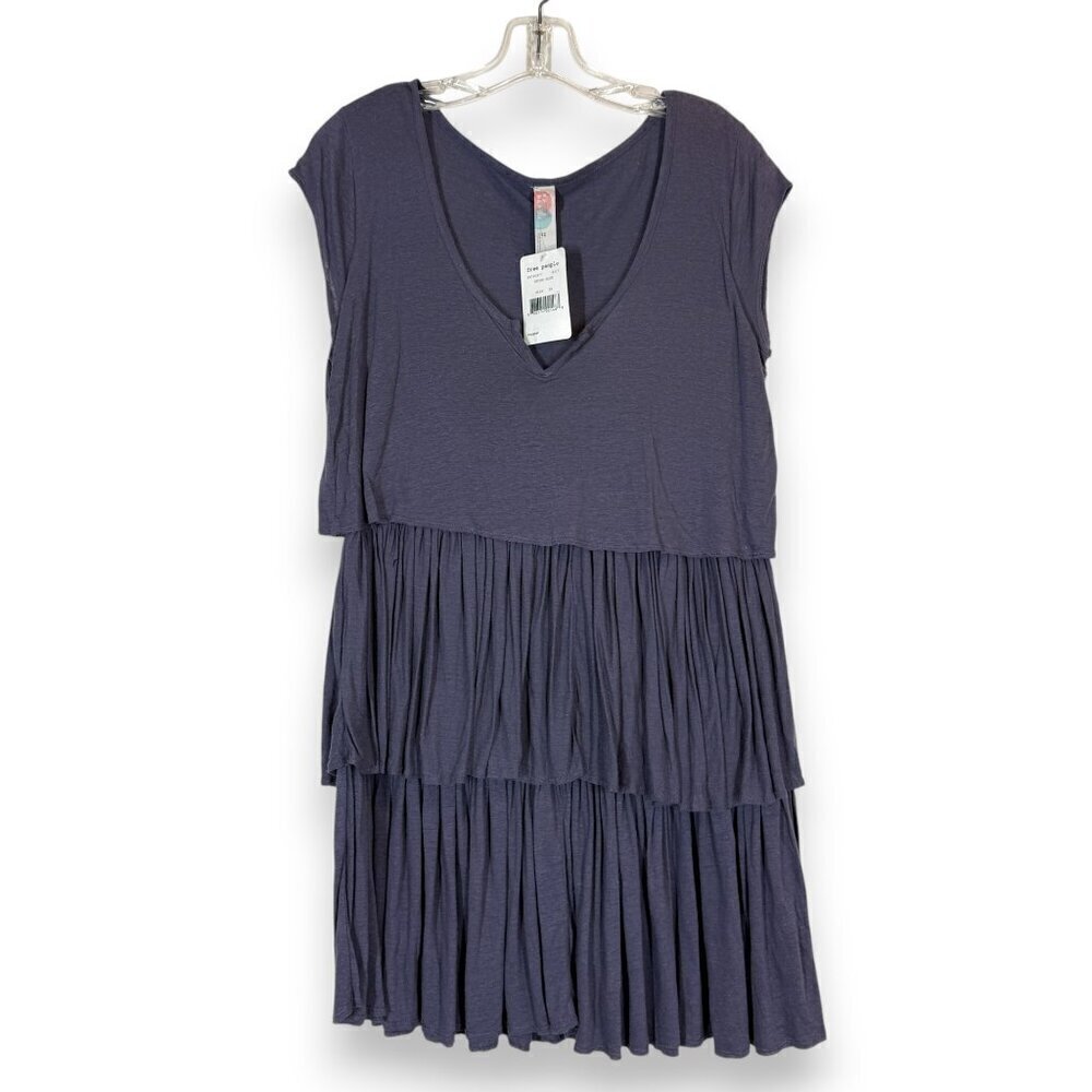 Free People Beach Tiered Mini Dress Blue Oversized XS